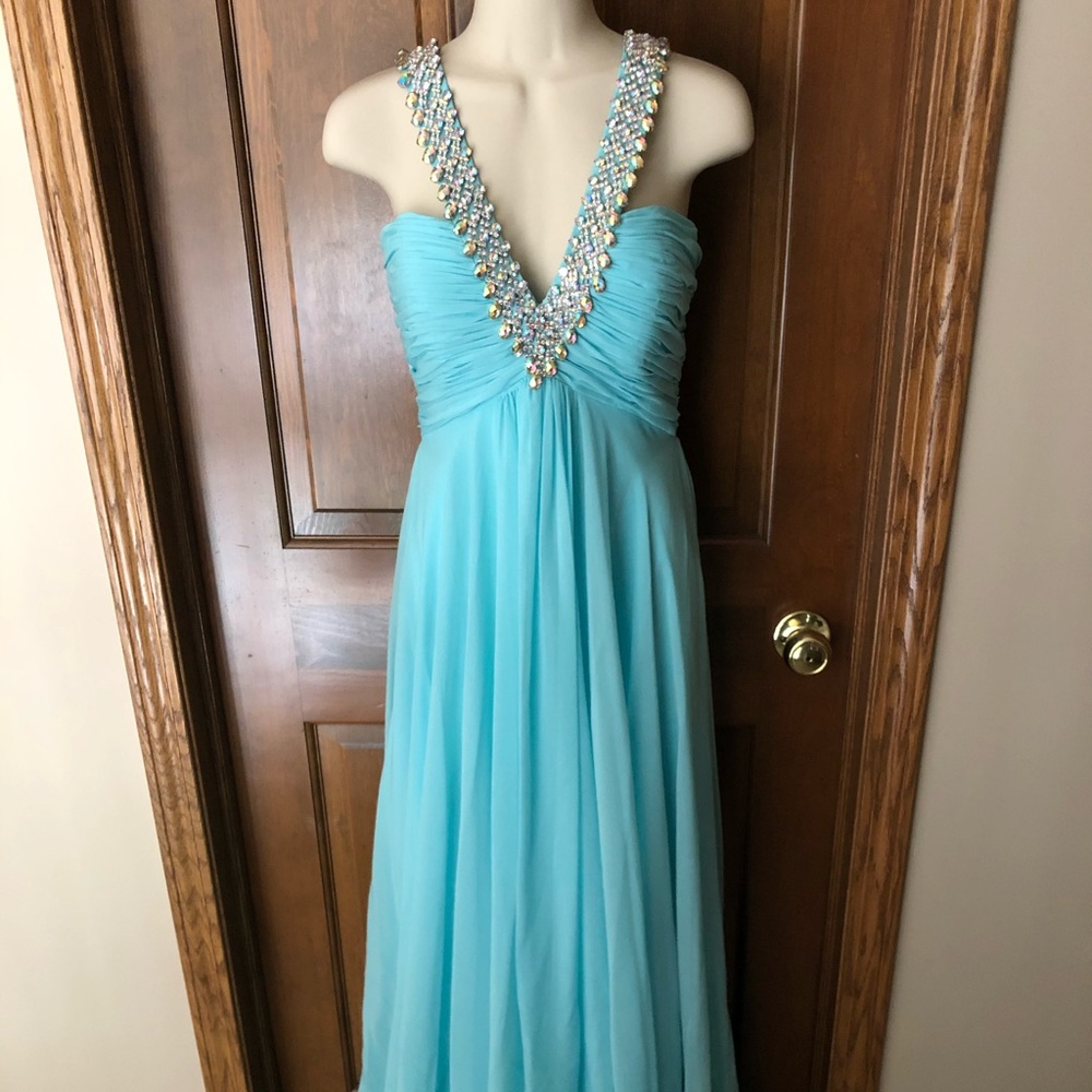 Night Moves Aqua Chiffon Gown